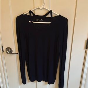 Finery Navy Long Sleeve Sweater with beaded neckline, size M/L